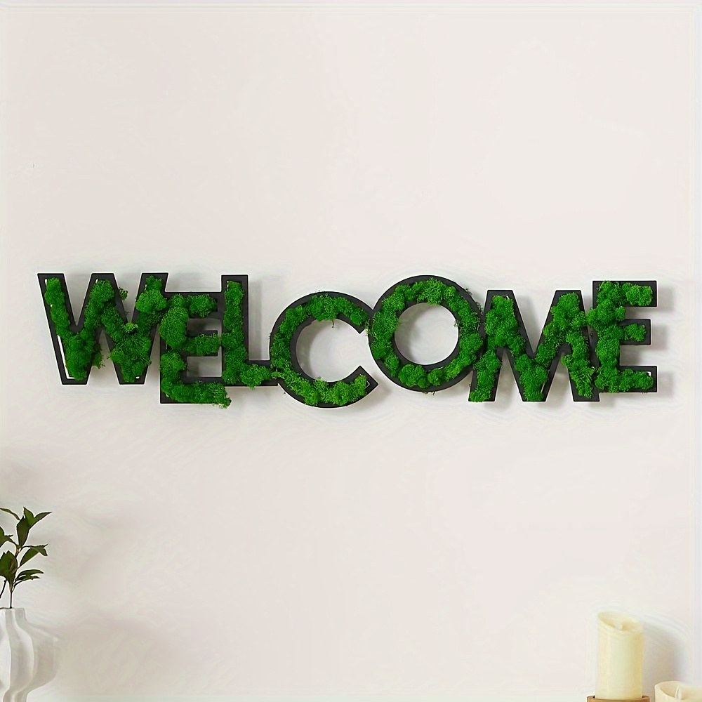 1pc moss wall art welcome letter art design moss wall decoration no maintenance required wall art design for living room garden bedroom office and home decor details 2