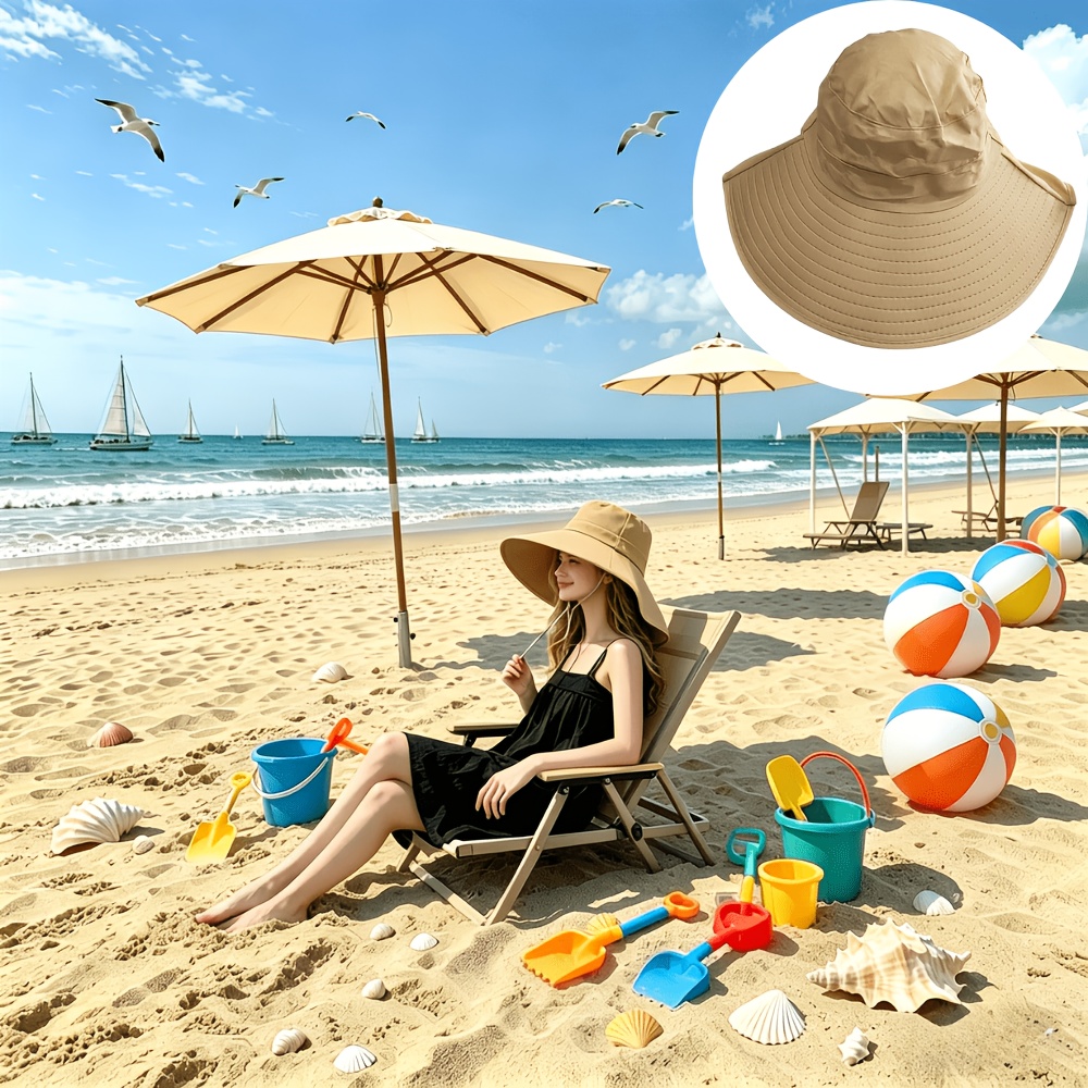 TEMU 1pc Women's Large Brim Sun Hat With Neck Flap,, Summer Outdoor Fishing Cycling Cap, Fisherman Hat, Mother's Day Gift