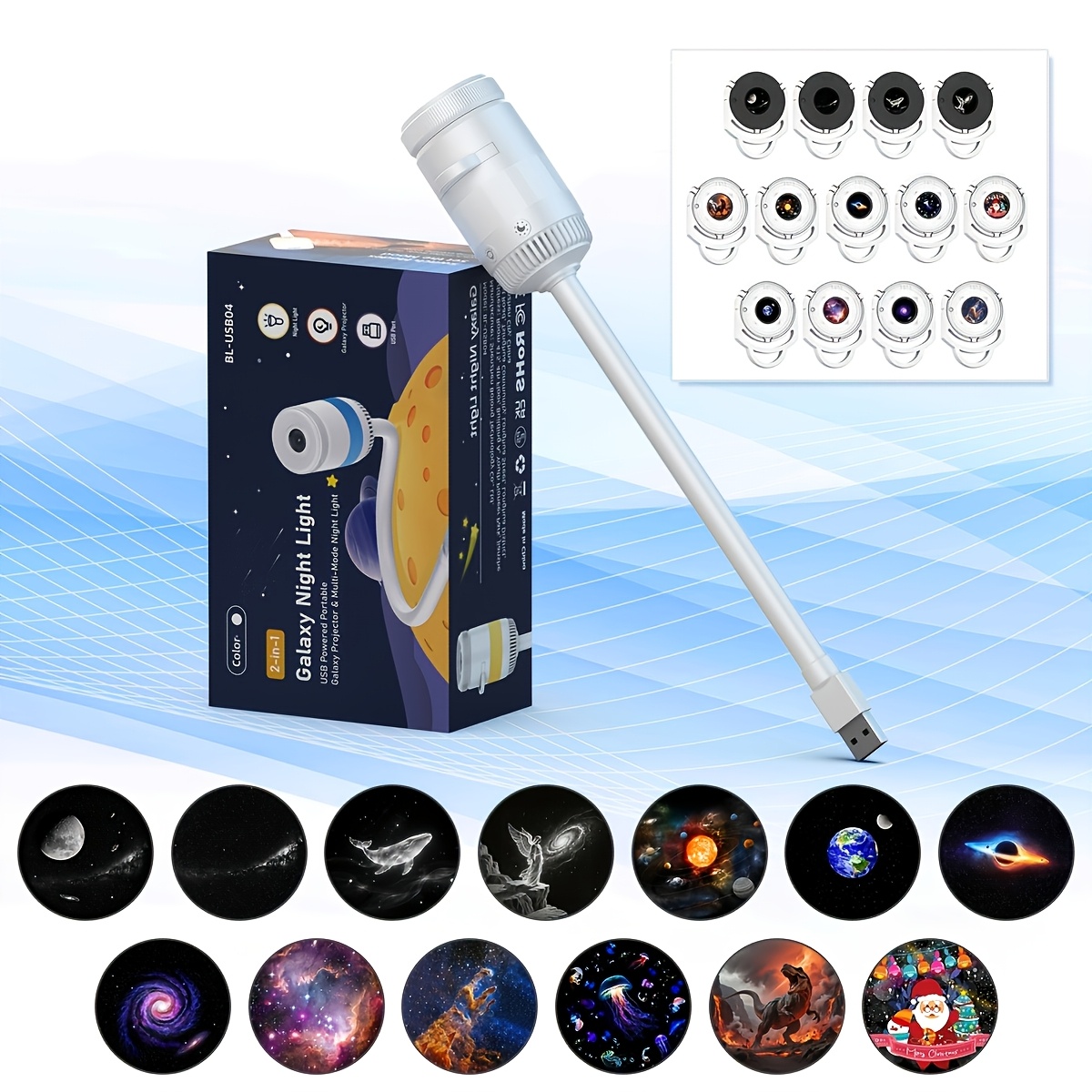 TEMU 2-in-1 Projector Night Light With 13 Sliding Projection Films, Starry Sky Projector Lamp, Led Colorful Atmosphere Night Lamp, Adjustable