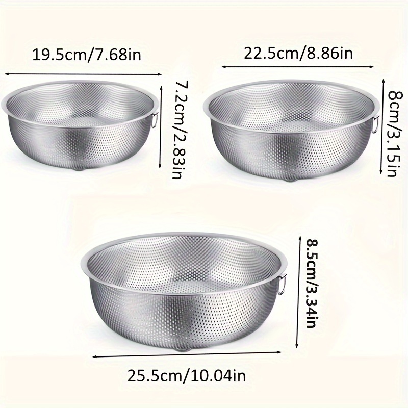 TEMU 3pcs Stainless Steel Colander Set, -, Dishwasher Safe, Metal Strainer For Pasta And Berries, Industrial Food Supply Equipment, Kitchen Tools For And Cooking