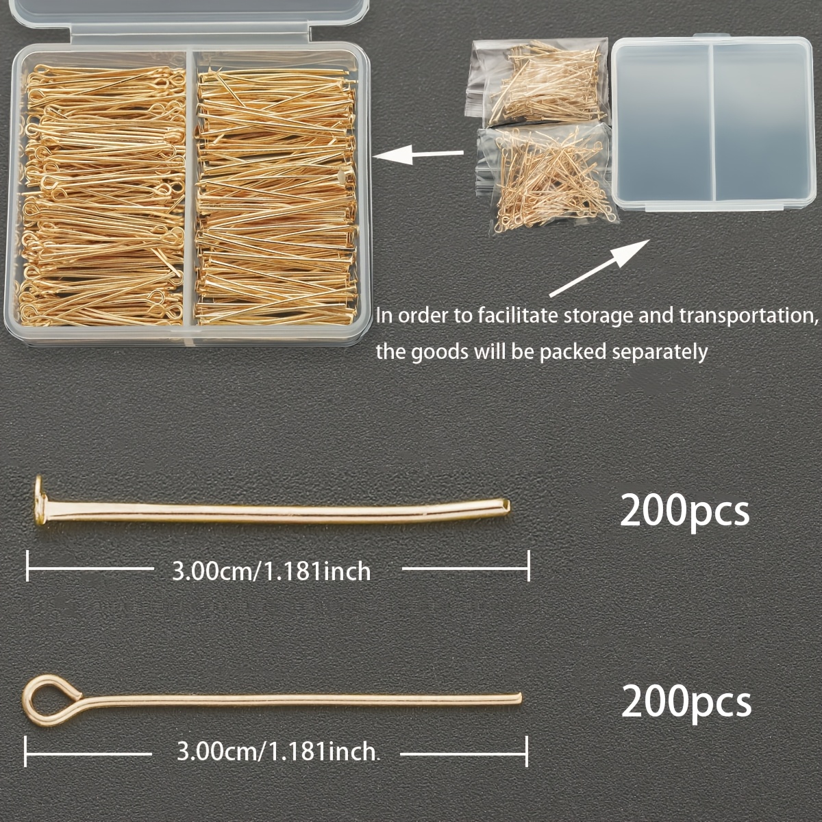 TEMU 400pcs/boîte KC Golden comprenant 200pcs d'aiguilles à et 200pcs d'aiguilles plates, adaptées pour la fabrication de bijoux tissés, aiguilles de
