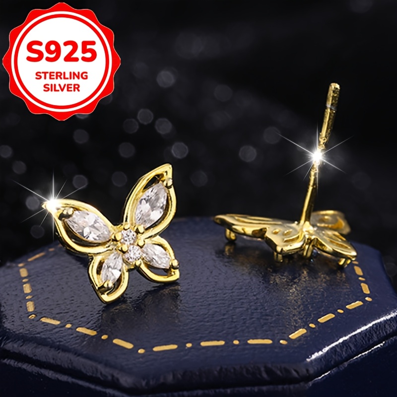 Women's S925 Sterling Silver Butterfly Stud Earrings