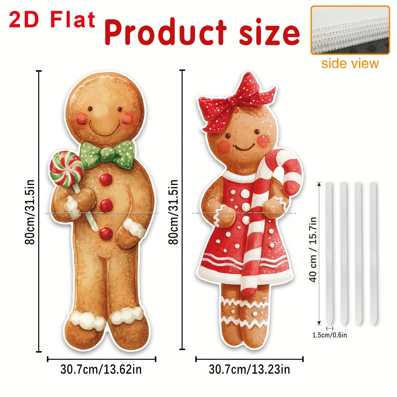 Image of 2d Flat - 2pcs Christmas Garden Decorations, 2d Flat Cute Gingerbread Man Outdoor Lawn Yard Signs, Festive Party Decor Suitable For Road, Garden, Yard Signage, Creative Gifts