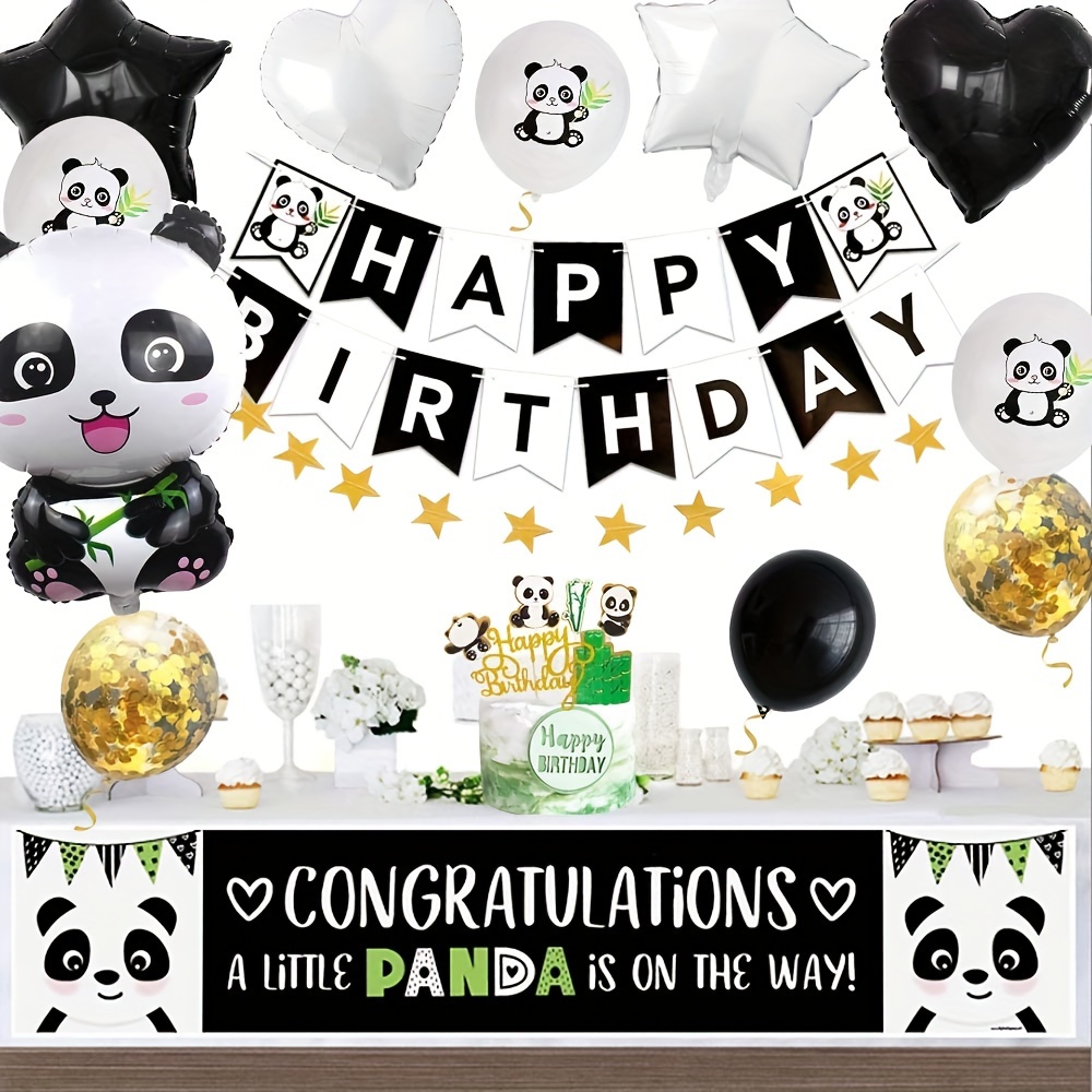 

Panda Themed Party Decoration Kit, Black & White Balloons Set With Happy Birthday Banner, Star And Heart Foil Balloons, Confetti Balloons, Cake Toppers, Festive Animal Party Supplies For Birthdays