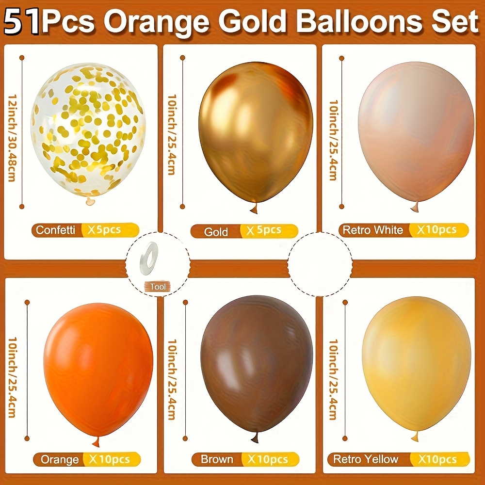 TEMU Ensemble de 51 couronnes de ballons d'automne, avec des ballons orange, jaunes et à paillettes dorées métallisées. Convient pour Thanksgiving,