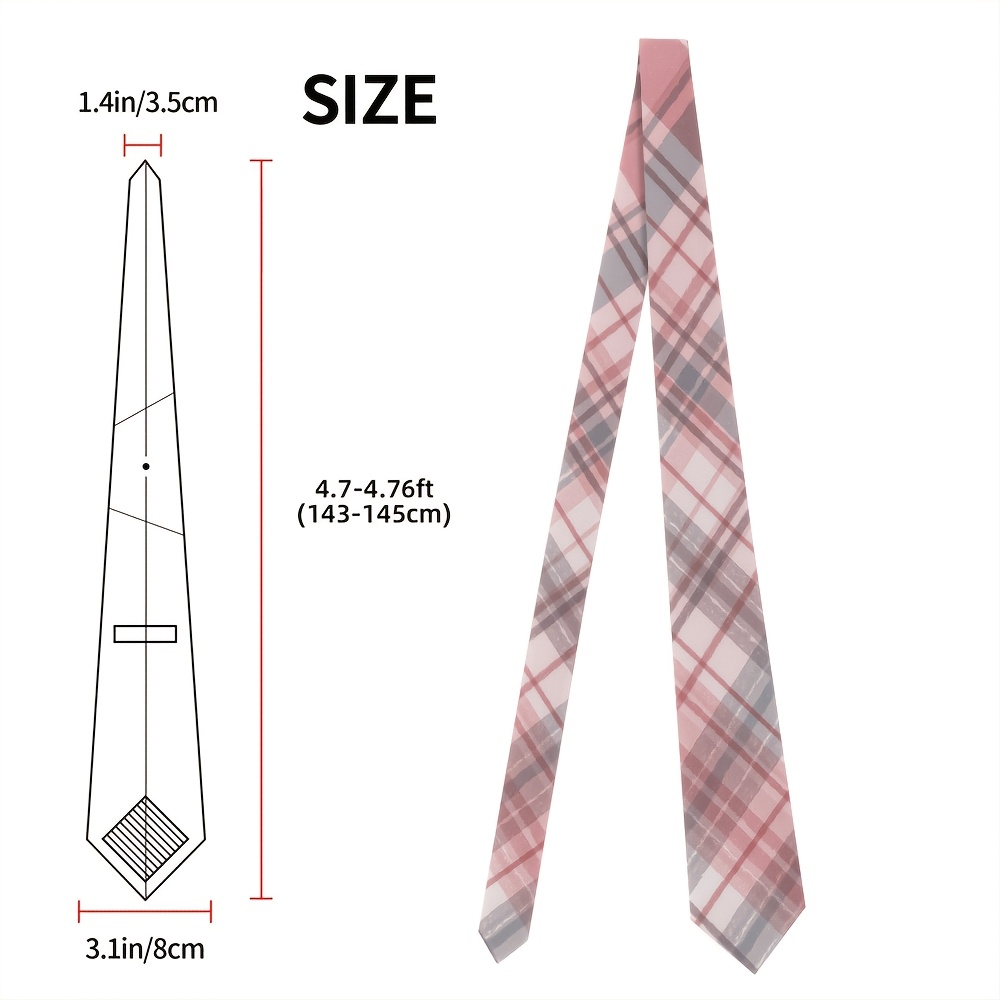 TEMU A Single Men's Dress Tie With A Pink And Gray Checkered Pattern, Perfect For Graduation Events, , And Casual Gatherings, Made From A And Soft