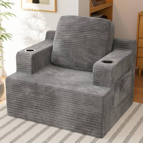 42 bean bag chair for adults upholstered floor single sofa with cup holder storage pocket memory foam couch reading chair for living room bedroom