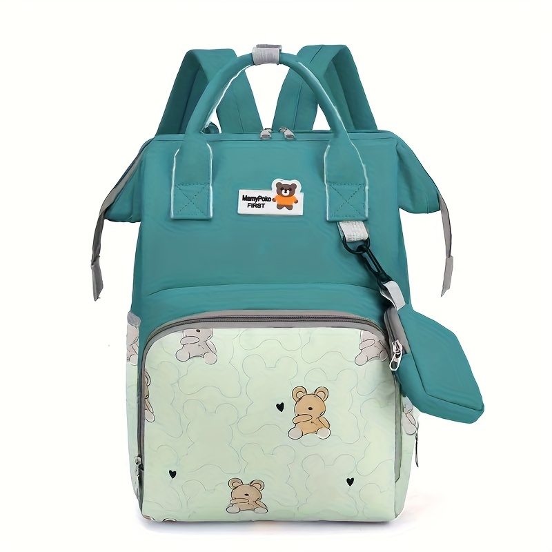 Bolso de Pañales y Mochila Compatible para - Estampado de Oso Lindo con Cierre de Broche, Bolso de Pañales Suave, Bolso de Viaje de Gran Capacidad, Organizador de Múltiples Bolsillos (Brillante,,,) - Multiuso para el trabajo