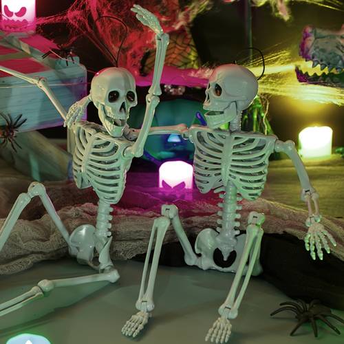 2pcs 16 halloween posable skeletons decor full body moveable joints skeletons for halloween graveyard decorations accessories spooky scene party favors garden statue outdoor decor decor for patio