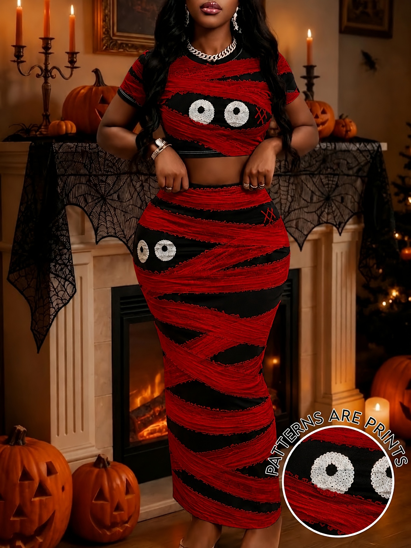 halloween chic all     womens casual vacation outfit solid color short top and highwaisted skirt twopiece set