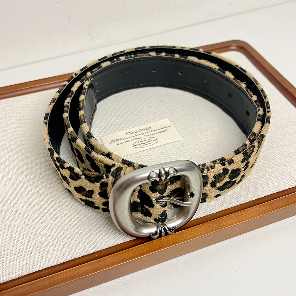 Women's Leopard Print Adjustable Belt with Metallic Buckle