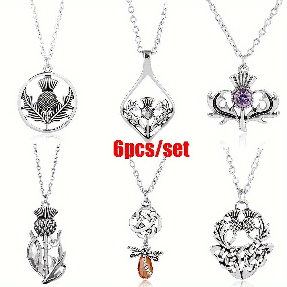 

6pcs Scottish Thistle Necklace Pendant Necklace