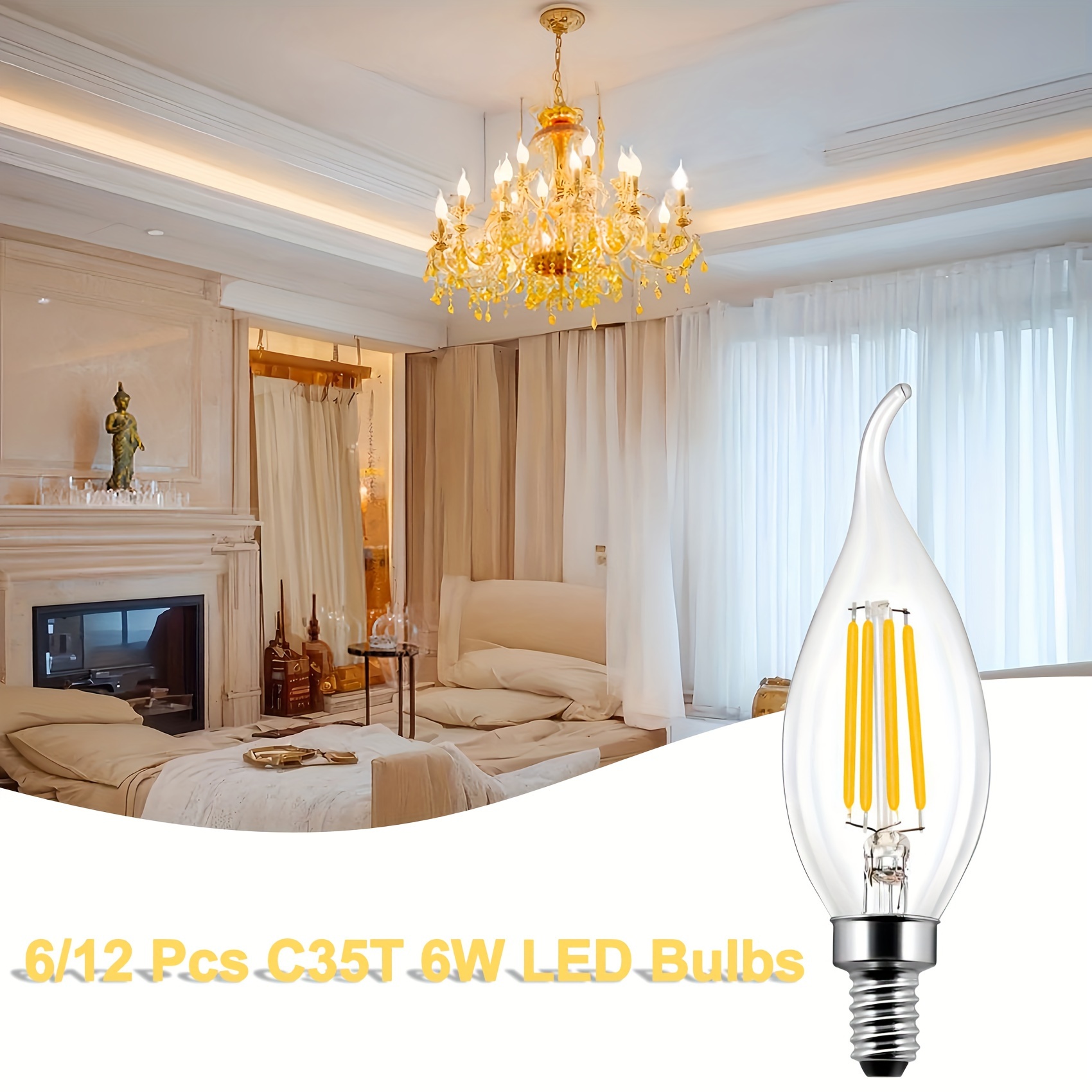 

6/12 , C35/c35t 6w E12 Led , For , 50-60w , 2700k For Ceiling , Bulbs For , , Candelabra Led Pendant