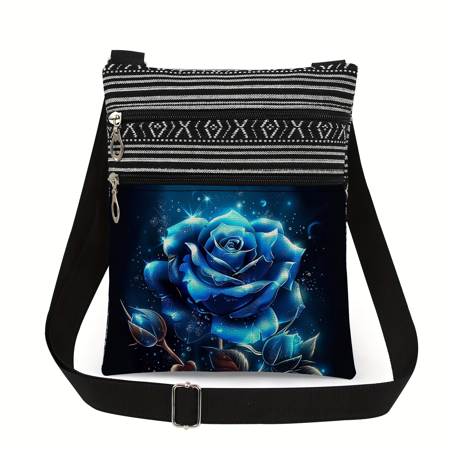 Image of Women's Floral Crossbody Bag Suitable For Travel - Adjustable Strap Oil Painting Flower Purse With Zipper Closure, Casual Handbag Suitable For Women, Gift For Wife, Girlfriend