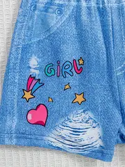 2pcs girls sweet cartoon girl print short sleeve top shorts set holiday summer cute fashion outfit details 1