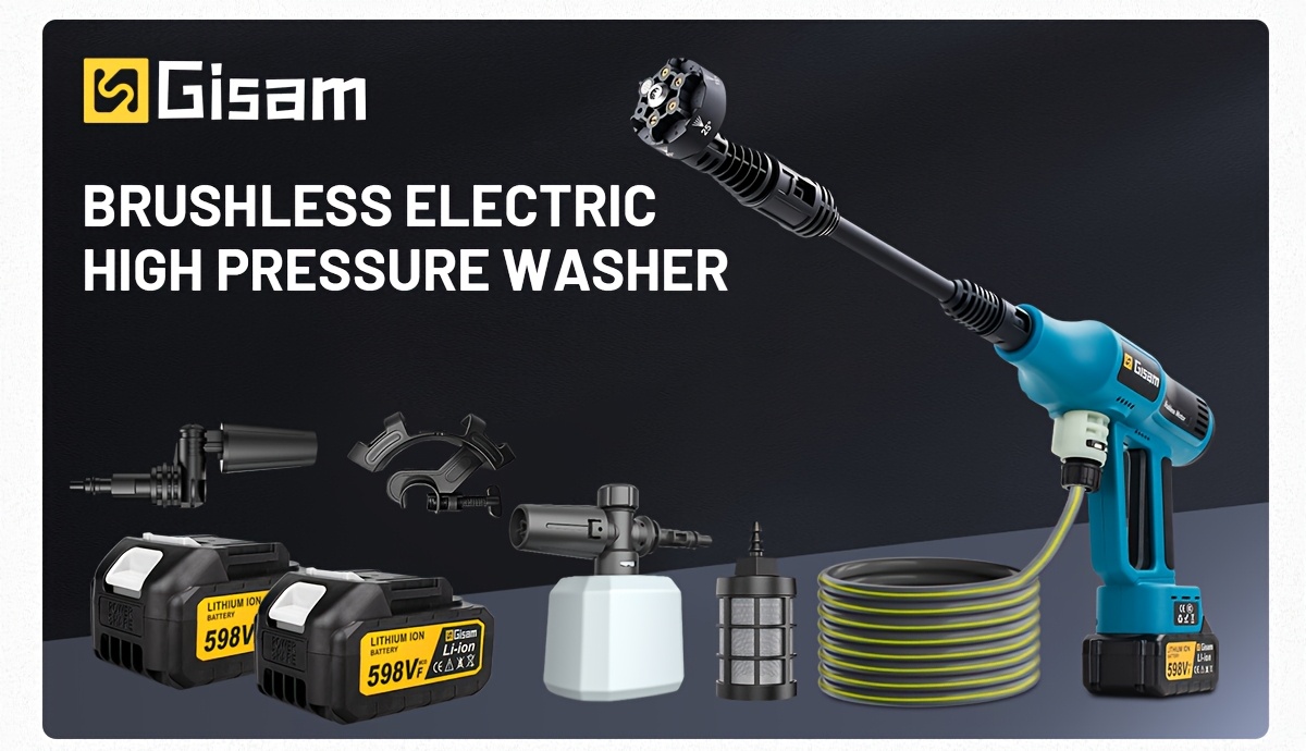  cordless pressure washer gun with screen, 6-in- spray nozzles (wide/angle/spot/ ), 4 adjustable gears, portable cleaning machine with carry case for cars, trucks, motorcycles, patio, driveway, garden - heavy-duty electric pressure washer, outdoor cleaning tool, , sleek , durable metal body, construction Product details 0