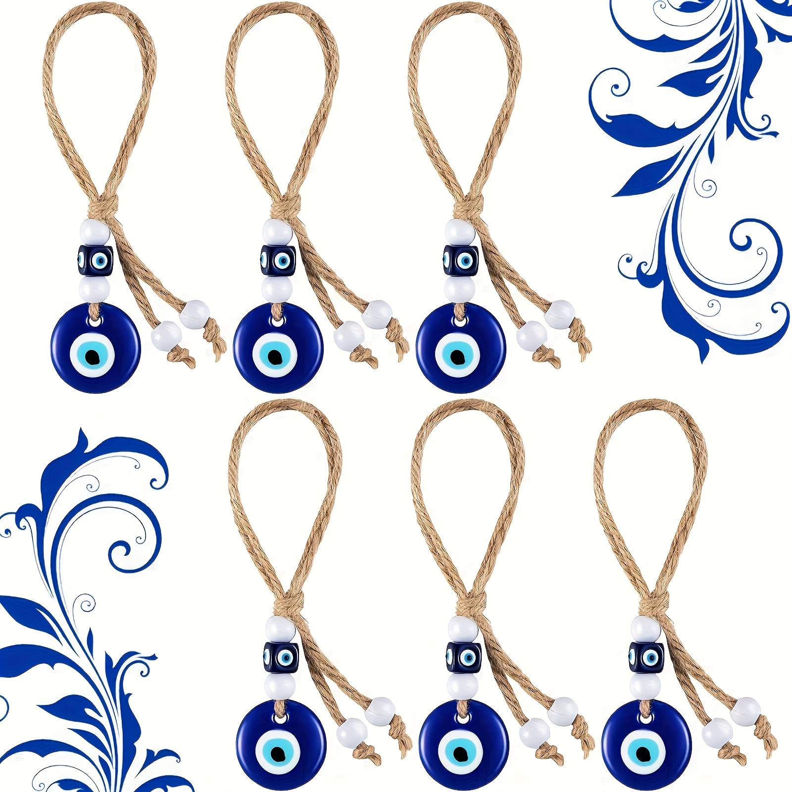 TEMU 6 piezas de dijes y colgantes de cuentas de azul hechos a , cuentas de vidrio para manualidades, adorno de pared de con cuerdas para llavero,