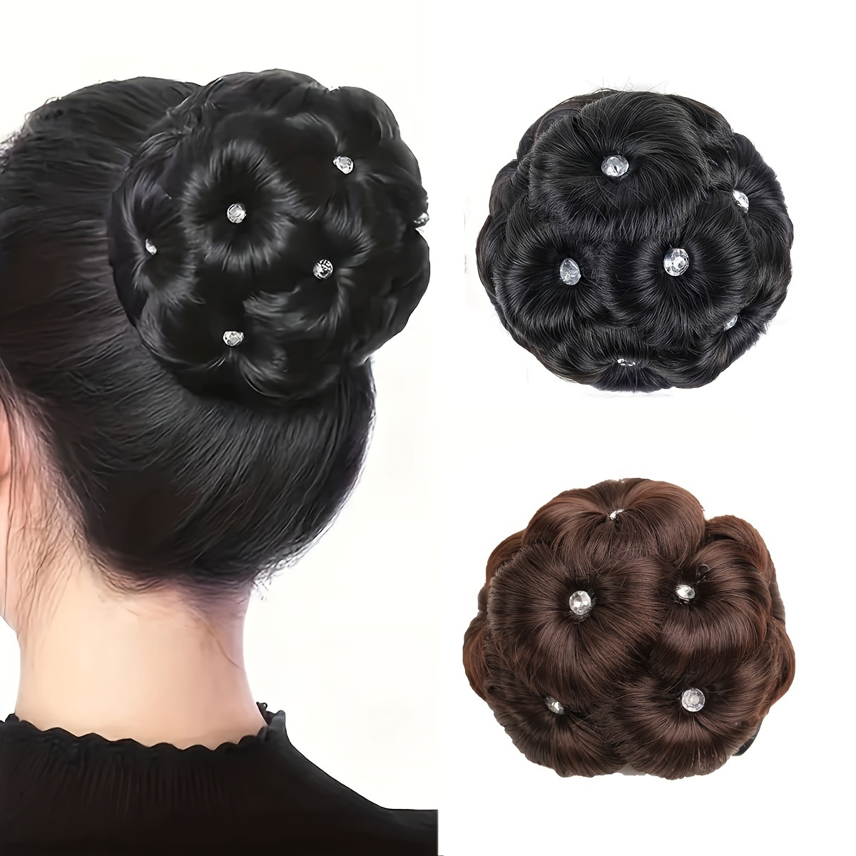 

1pc Elegant Vintage Flower Bun Hair Claw Clip With Rhinestone Accents For Women, Retro Updo Hairstyle Tool, Sophisticated Volumizing Hair Accessory For Updos