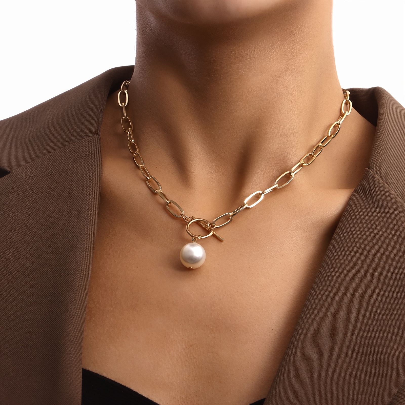 European/American Bamboo Pattern Chain Faux Pendant Necklace Punk Style