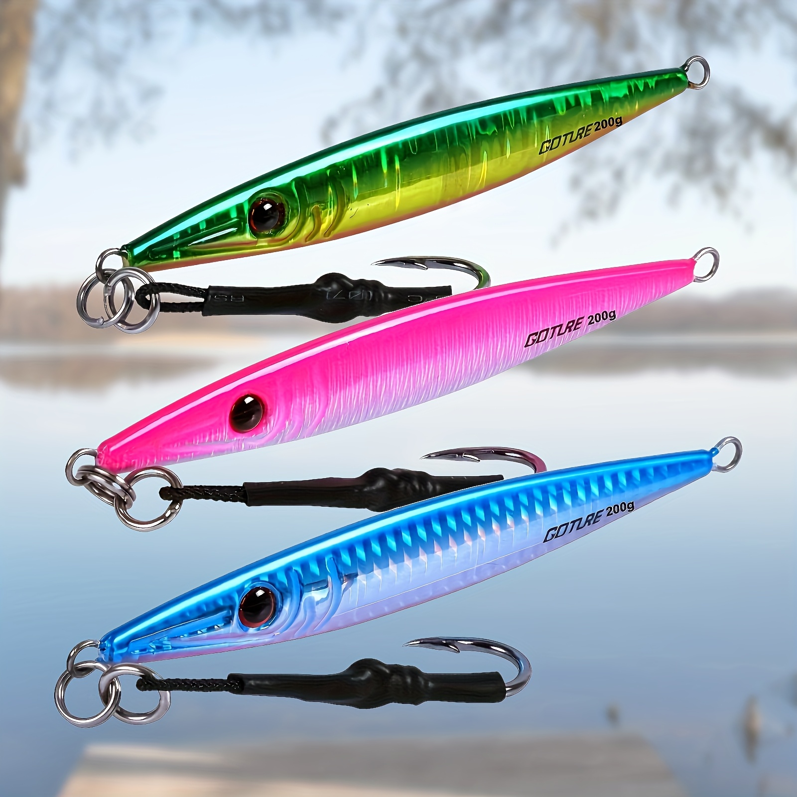 Image of Goture 3pcs Lead Vertical Jigs Saltwater Artificial Bait Boat Fishing Lures Jigging For Deep Sea Fast Jigging Lures Hook For Tuna, Bluefish, Mackerel, Salmon 80g/100g/150g/200g