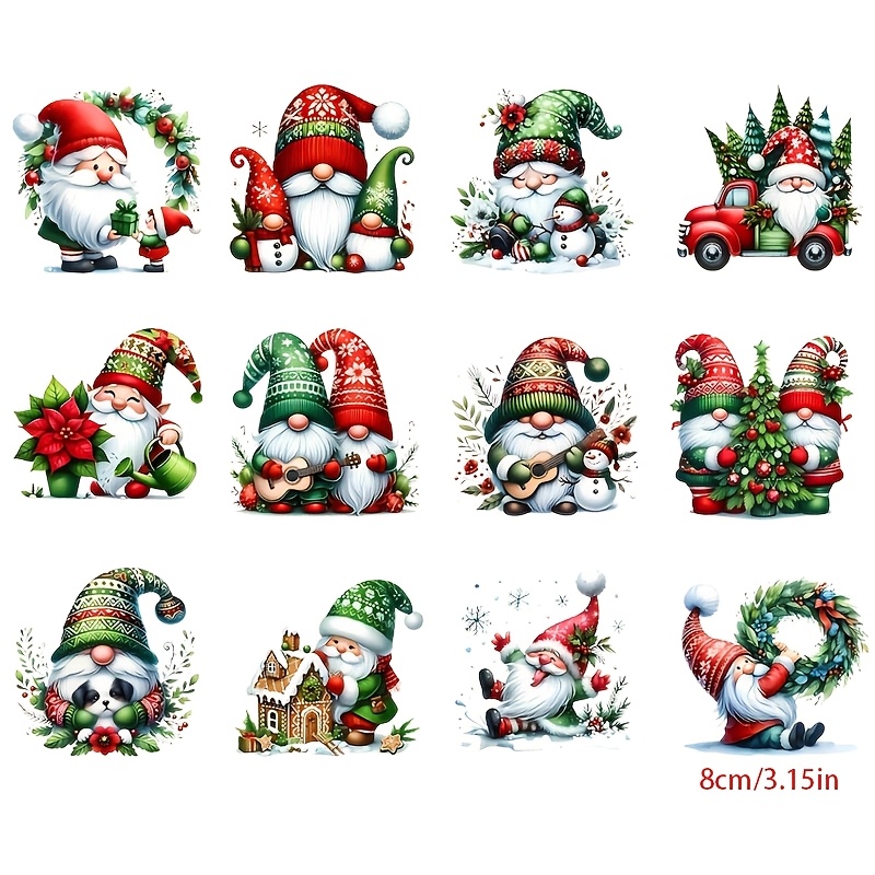 TEMU 12pcs Small Size Durable Washable Iron-on Transfers, Mixed Color Christmas Elf Heat Transfer Stickers, Suitable For Clothing, Pants, T-shirts,
