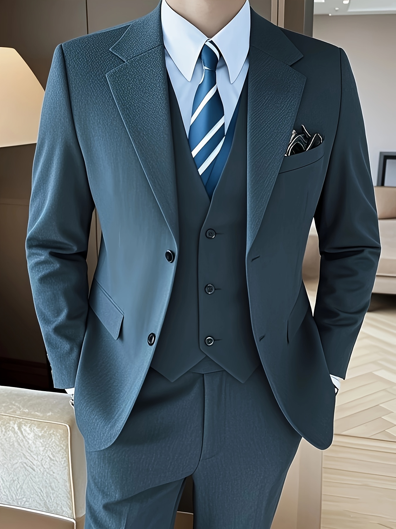 Men'S Elegant Dark Brown Double-Breasted Blazer - Slim Fit, Long Sleeve, Polyester, All-Season Jacket for Formal & Casual Occasions, No Scarf, Formal Attire|Sleek Lapel|Polyester Fabric