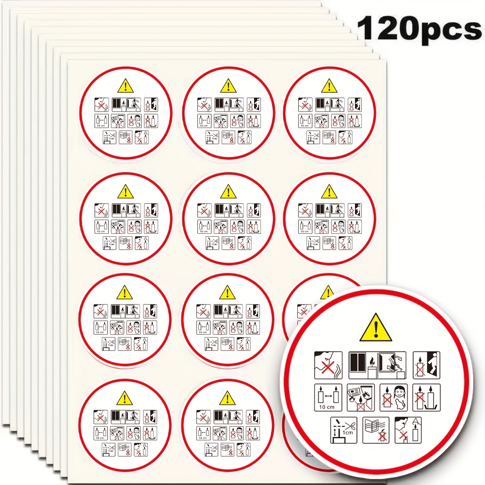 120/240pcs Candle Scented Container Warning Label Stickers Safety Use Tips Warning Birthday Party Decoration Stickers