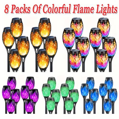 8 pack solar flame torch lights for outdoor garden decor flickering led flameless torches for yard patio pathway auto on off