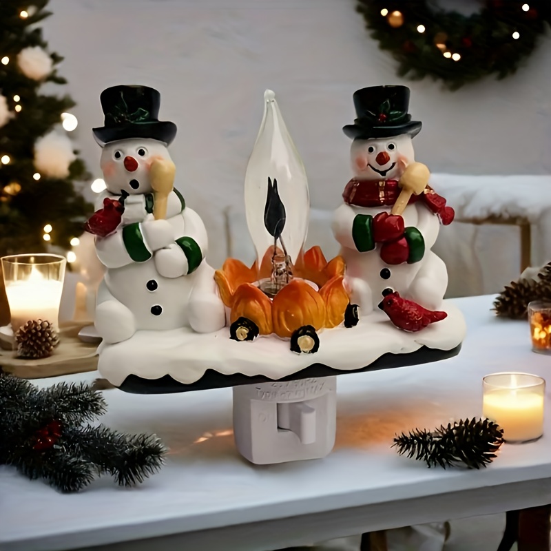 

Cozy Christmas Snowman Night Light - 3d Flameless Candle Design, Plug-in Resin Decor For Bedroom