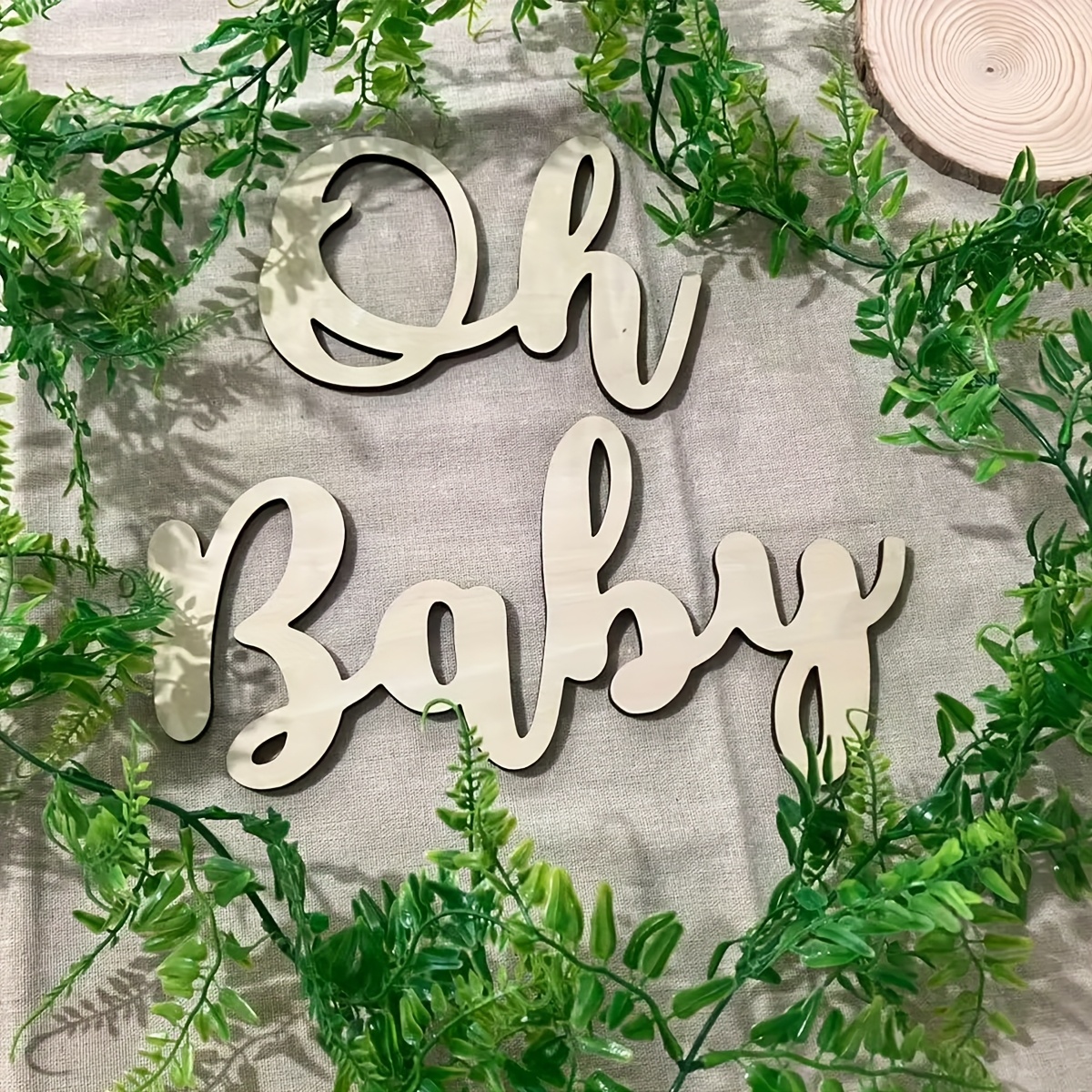 oh     wooden sign 6mm thick double basswood laser cut wall decor with green foliage accents for bedroom     accent decorative wall sign surrounding foliage feature