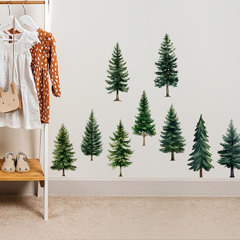 Self-adhesive Wall Art Featuring Fresh Watercolor Trees For Decorating Bedrooms, Living Rooms, And