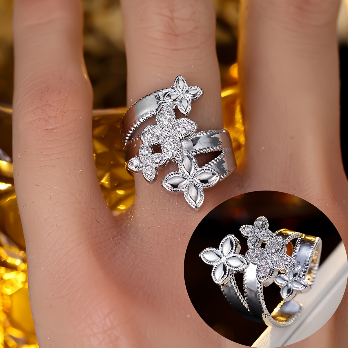 Women's Light Luxury 3D Leaf-Shaped Adjustable Ring