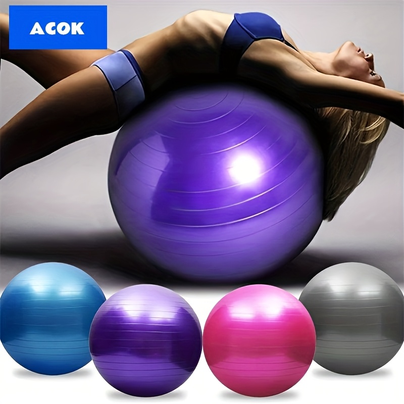 TEMU 1 17.72 " Pvc Yoga Ball- Durable Fitness And Pilates Balance Ball For Weight Loss, Core Strengthening- Home Gym Workouts, In Purple, Blue, Pink, Gray, Gym Accessories