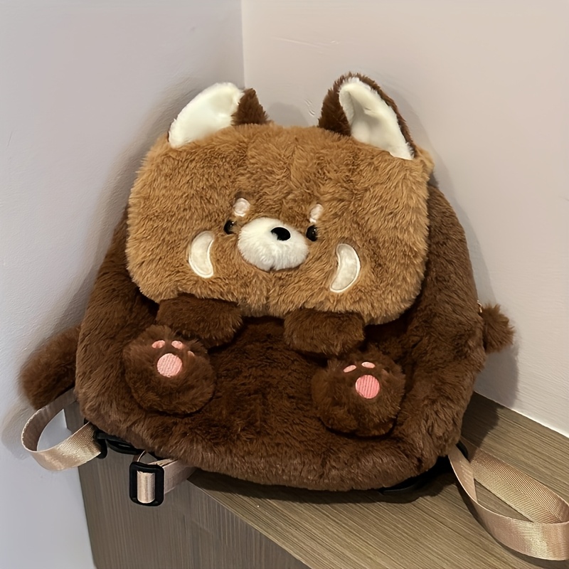 Tigerstars Brown Cute Plush Racoon Fashion Backpack Crossbody Bag Cute Red Panda Brown 23cm/28cm/40cm Plush Backpack/Crossbody main image 4