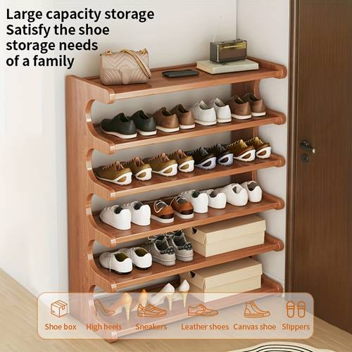 bamboo shoe rack 1 layer freestanding wood grain easy to assemble brown space saving storage for entrance