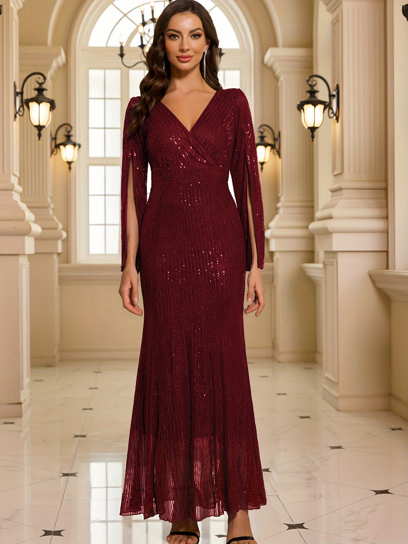 elegant cocktail dresses for weddings with sleeves Elegant Fuchsia Chiffon Evening Dress with Cape Sleeves SF090 main image 0
