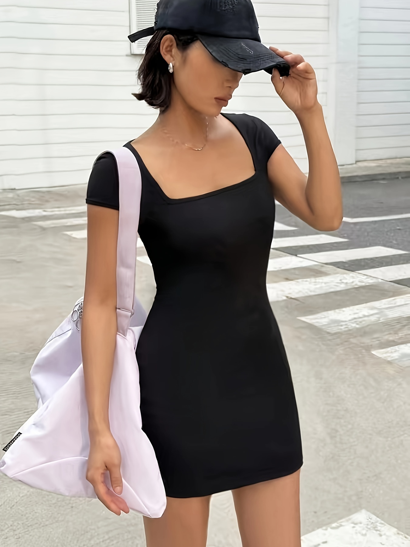 womens sexy low cut bodycon dress stretchy solid black Temu Morocco