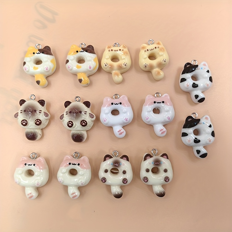 Image of 14pcs Pattern Random Send Animals Cat Charms For Jewelry Making Findings Kawaii Resin Charm Pendants Diy Earrings