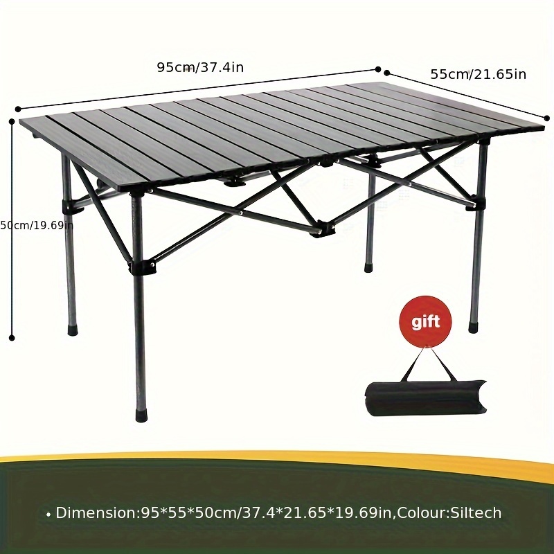 TEMU 1pc Folding Table, Camping Folding Table, Roll , Alloy Material, Portable Folding Table