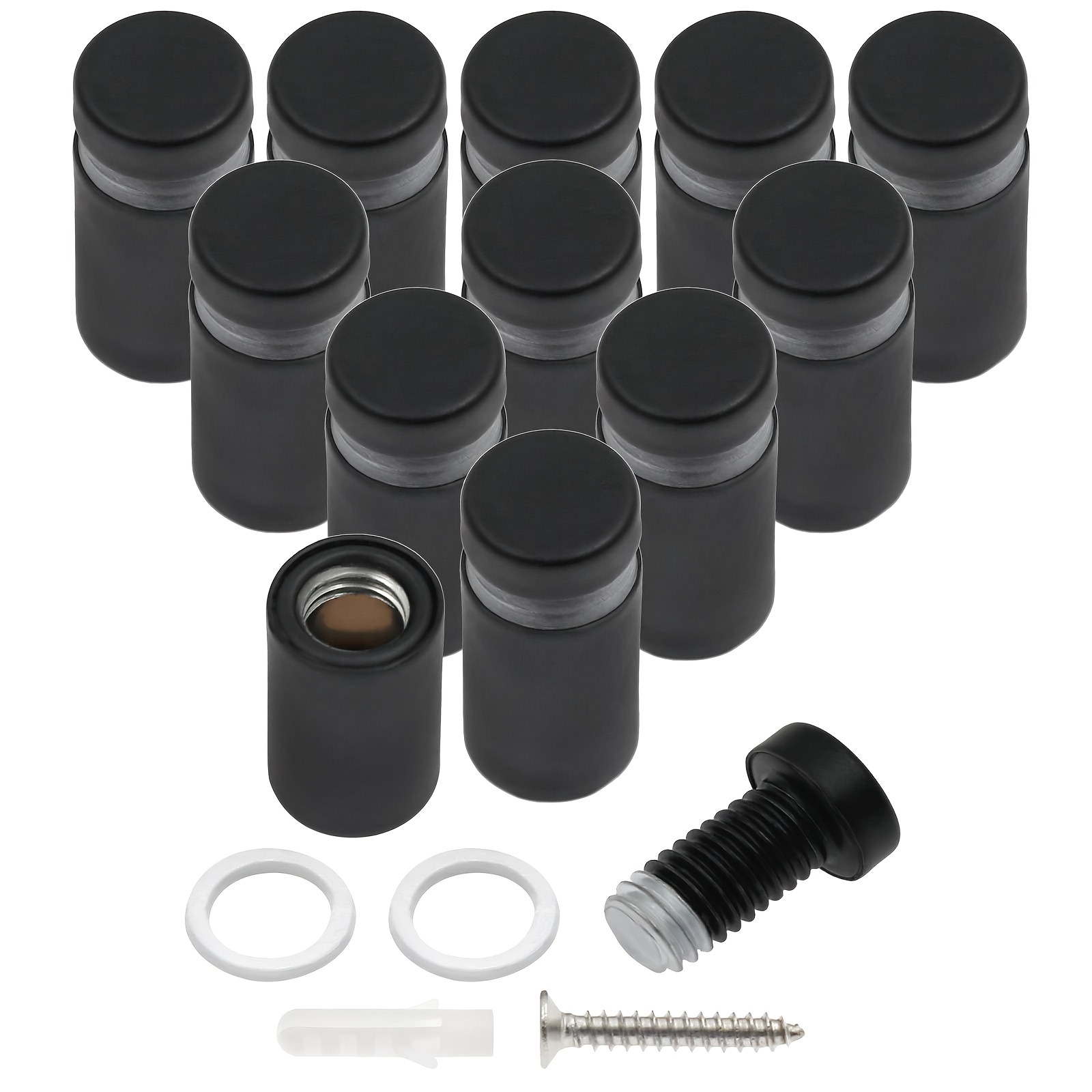 

12pcs Black Stainless Steel Wall Mount Screws For Glass & Acrylic Photo Frames, 1.2x2.5cm - Smooth Round Head Advertising Nails Kit