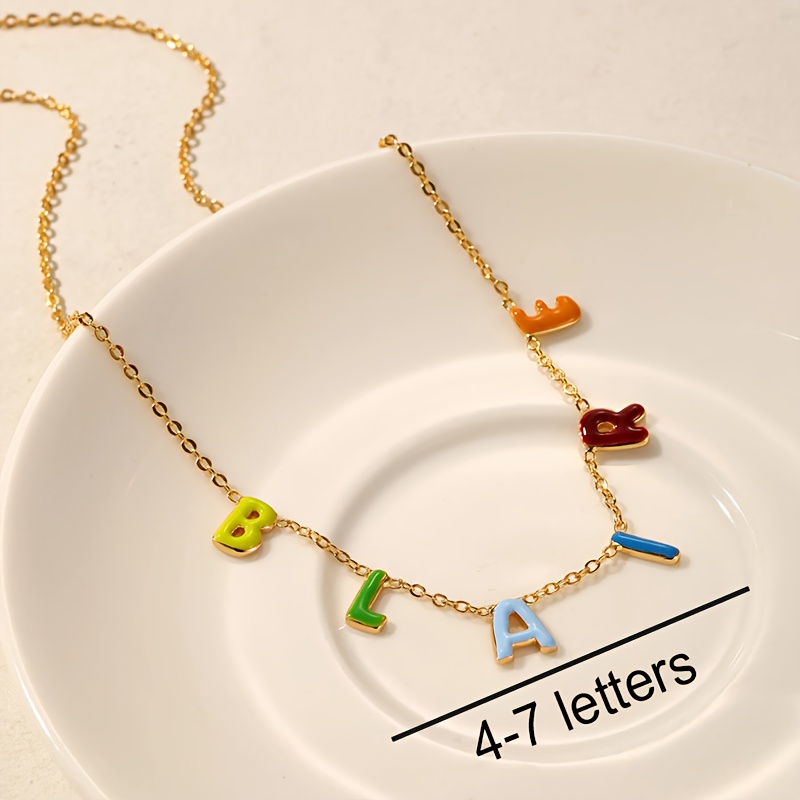 TEMU Collier à nom personnalisé en acier inoxydable avec pendentif émaillé combinaison de , collier à lettres bulle colorées, collier pour femme et ,