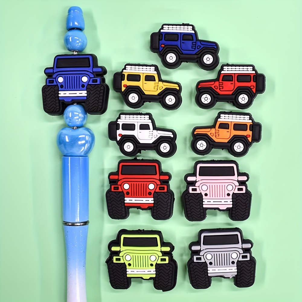 

10pcs Off-road Vehicle Charm Beads, Soft Plastic Car Series Pen Beads For , Bracelet, Necklace, Keychain, Bag Chain Crafting, Handmade Accessories, Party Gift - No Pen Included