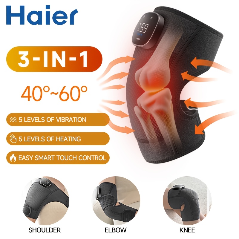 Rechargeable Knee Massager With Heat & Vibration - Arthritis Pain Relief Wrap With 3 Modes, 2 Heating Levels - Leg Massager With Heating Pad (Pair) | Buy Now With Express International Delivery