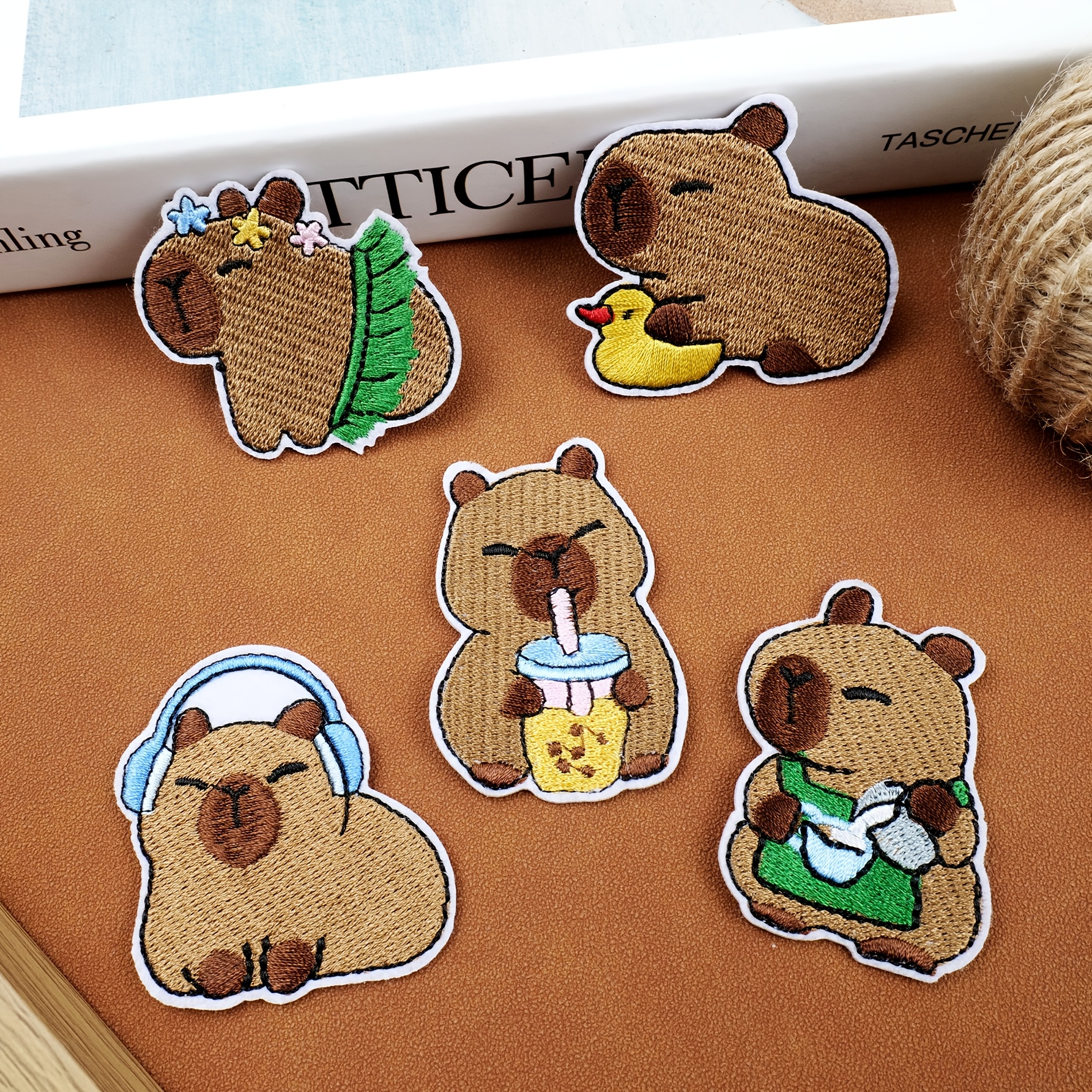 TEMU 5pcs Cartoon Capybara Embroidery Patches Cute Capybara Iron-on Patches For Clothes Backpack Decoration Supplies
