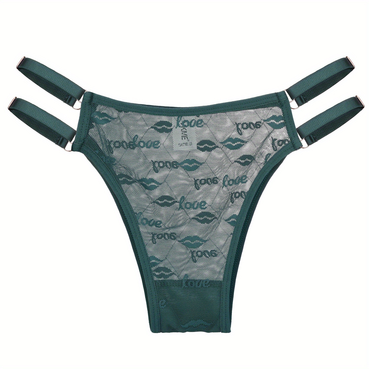 1-Pack Sexy Japanese-Style Lace Lips LOVE Double-Strap Panties | Adjustable Hollow Low-Waist Women'S Triangle Panties with Fashion Buckle