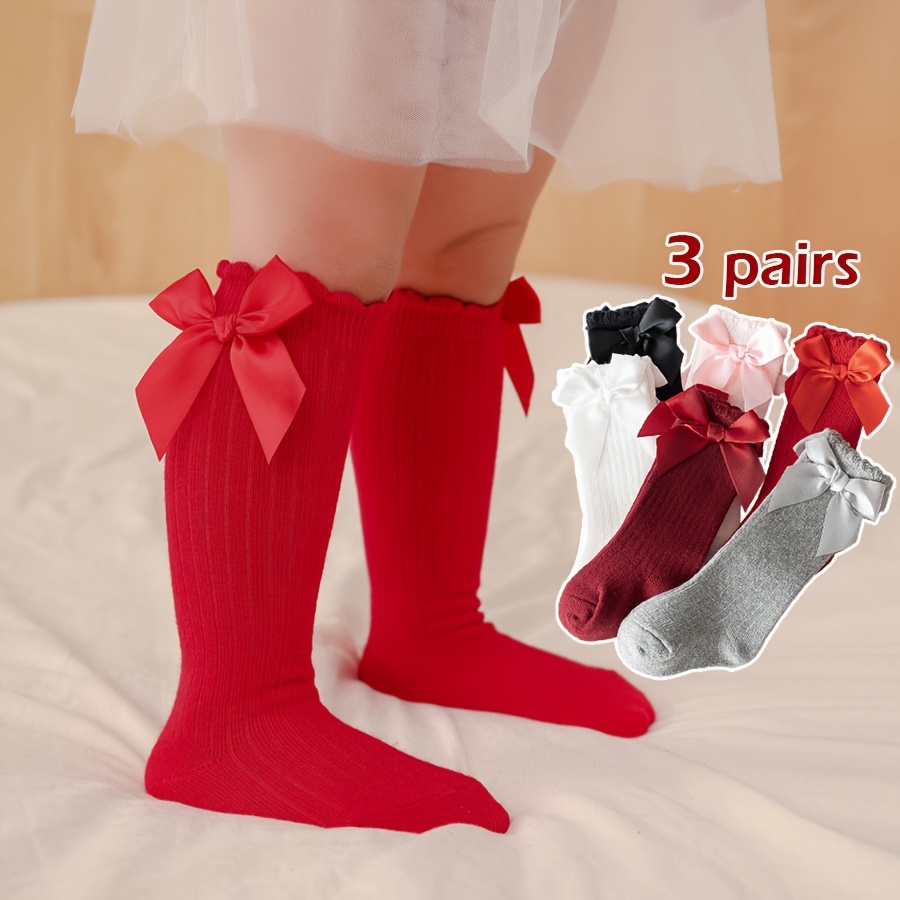 Mini Angel Calcetines altos hasta la rodilla para bebé, 5/6/8  pares de calcetines de tubo de punto, con volantes, medias largas con lazo,  C Bow-knot 6pk : Ropa, Zapatos y Joyería