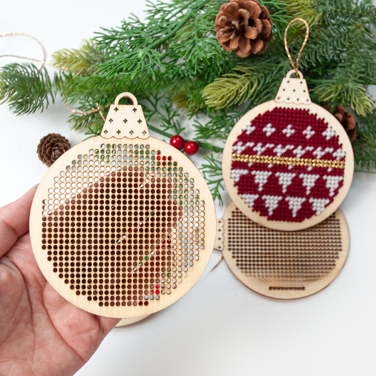 

Christmas Embroidery Kit - Wooden & , Needlework Set For , Christmas Decor