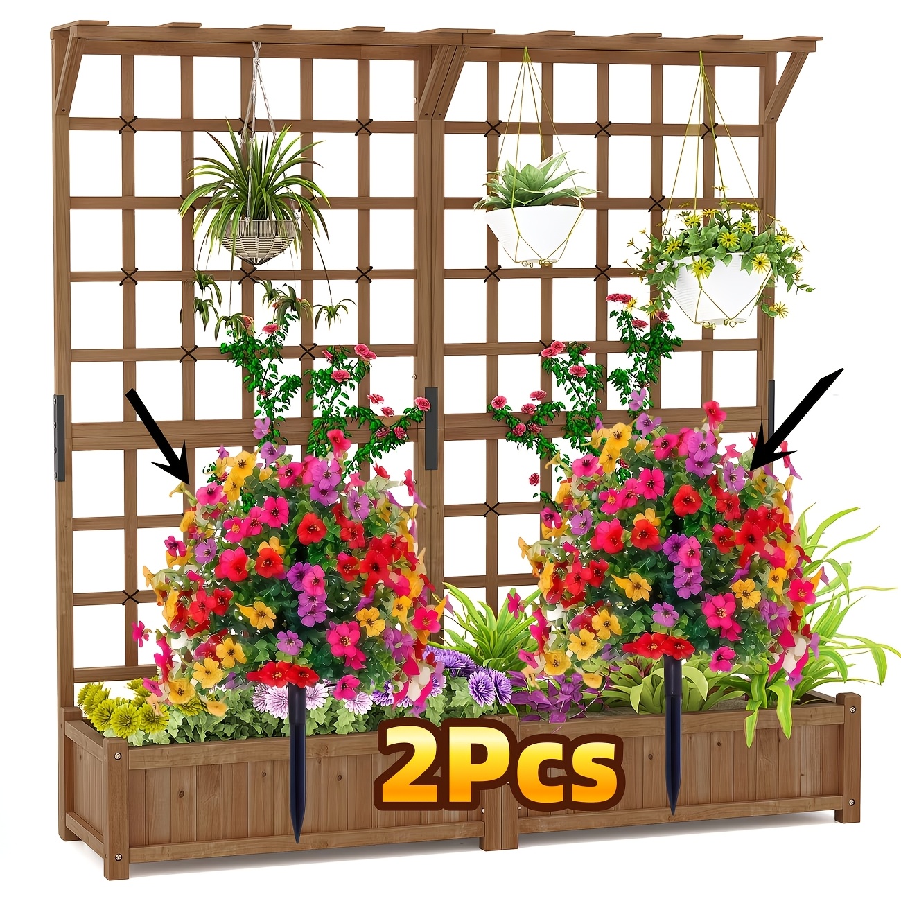 TEMU 2-pack - Large Artificial Flower Set, Colorful Violet Ground Stakes, Uv Resistant And Fade-proof, No Watering Required, All Year Round
