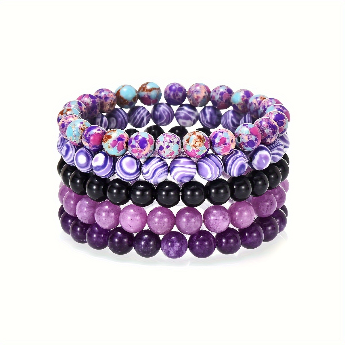 Image of 5pcs Indian Agate Green Aventurine Natural Stone Fashionable Women's Bracelet Options Bohemian Beaded Bracelet Gift For