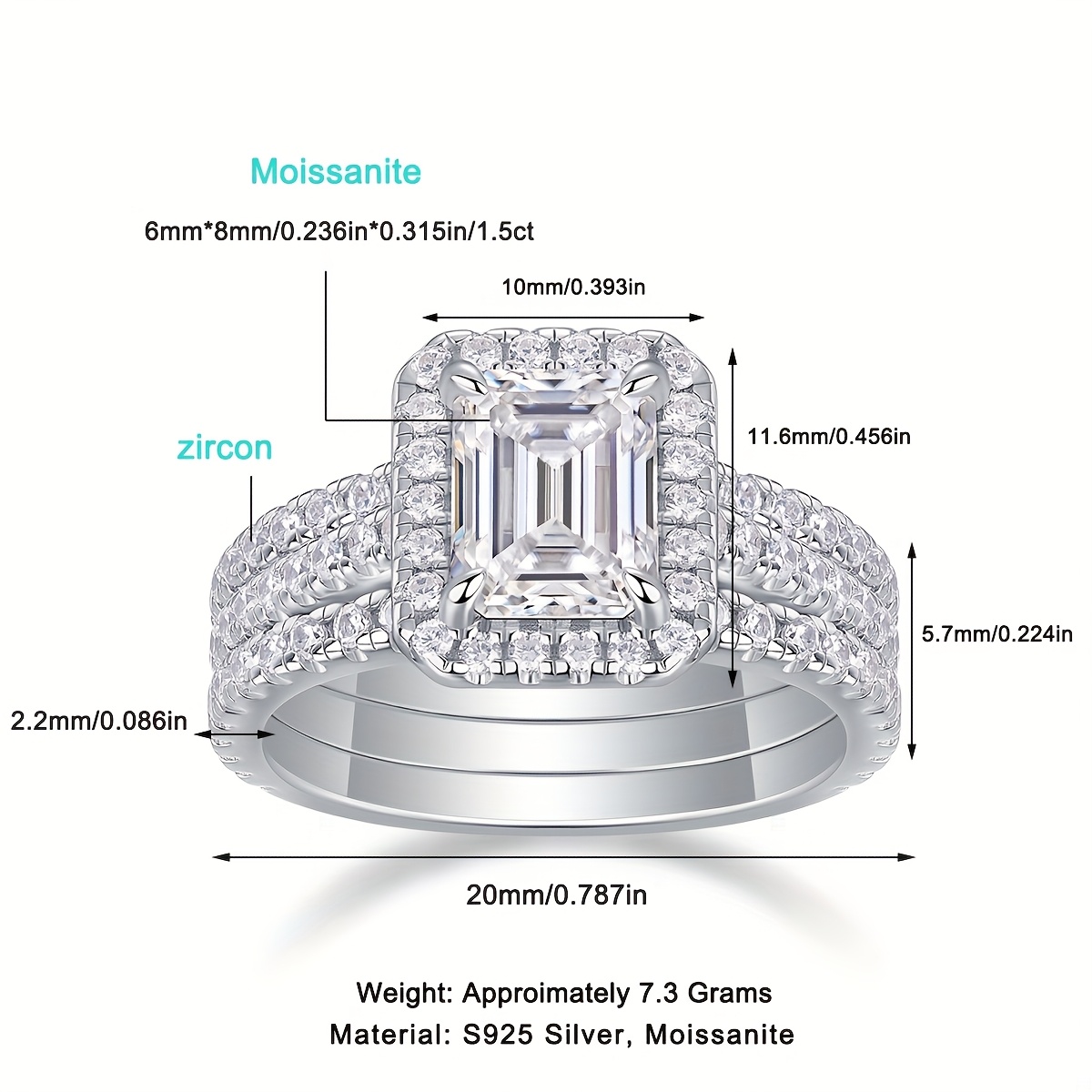 925 Silver Moissanite Women's Wedding Ring Set